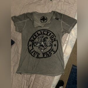 Grey Affliction Shirt Silver Studs Distressed Womens Small